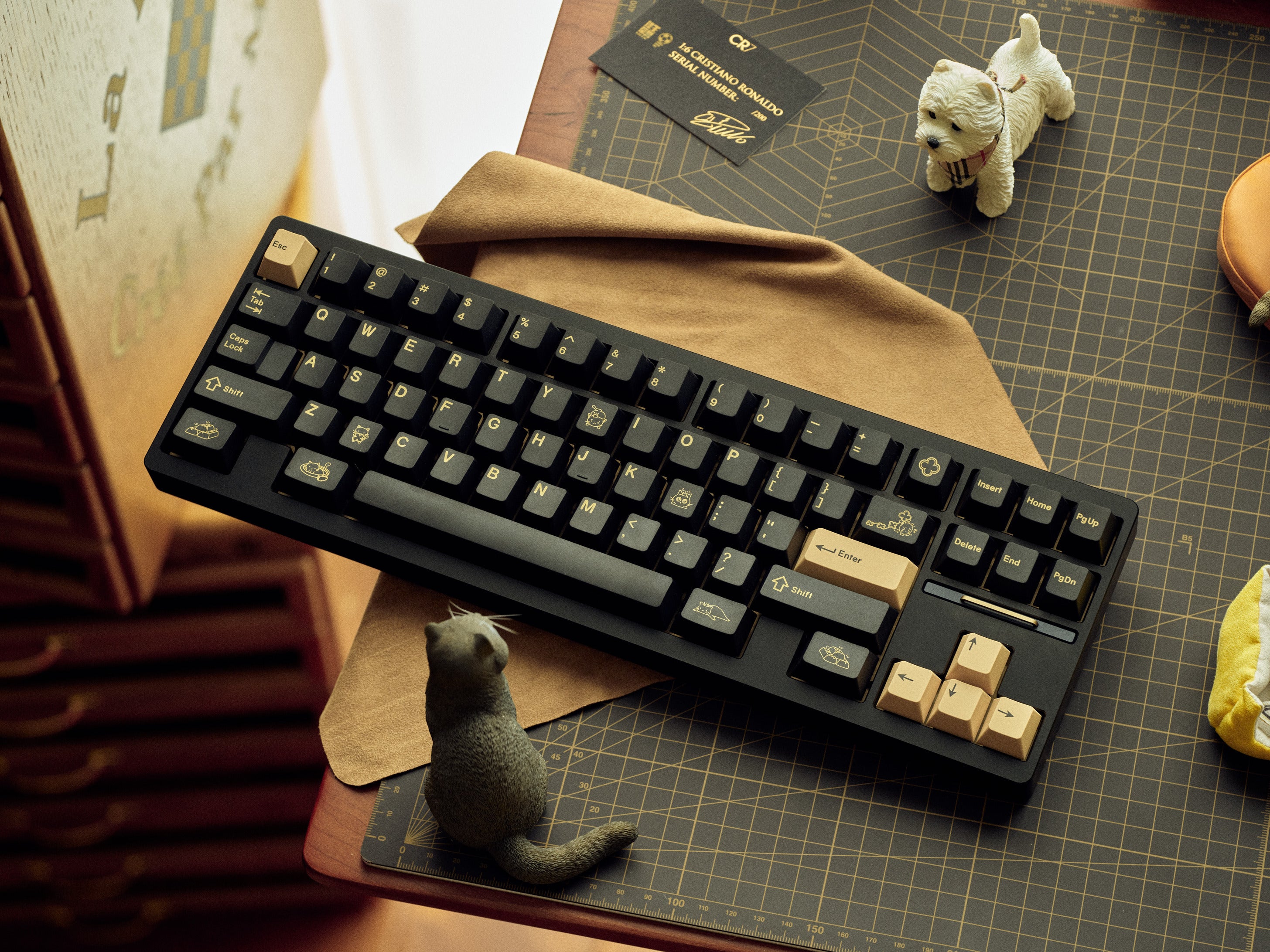 black and gold keycaps on mechanical keyboard